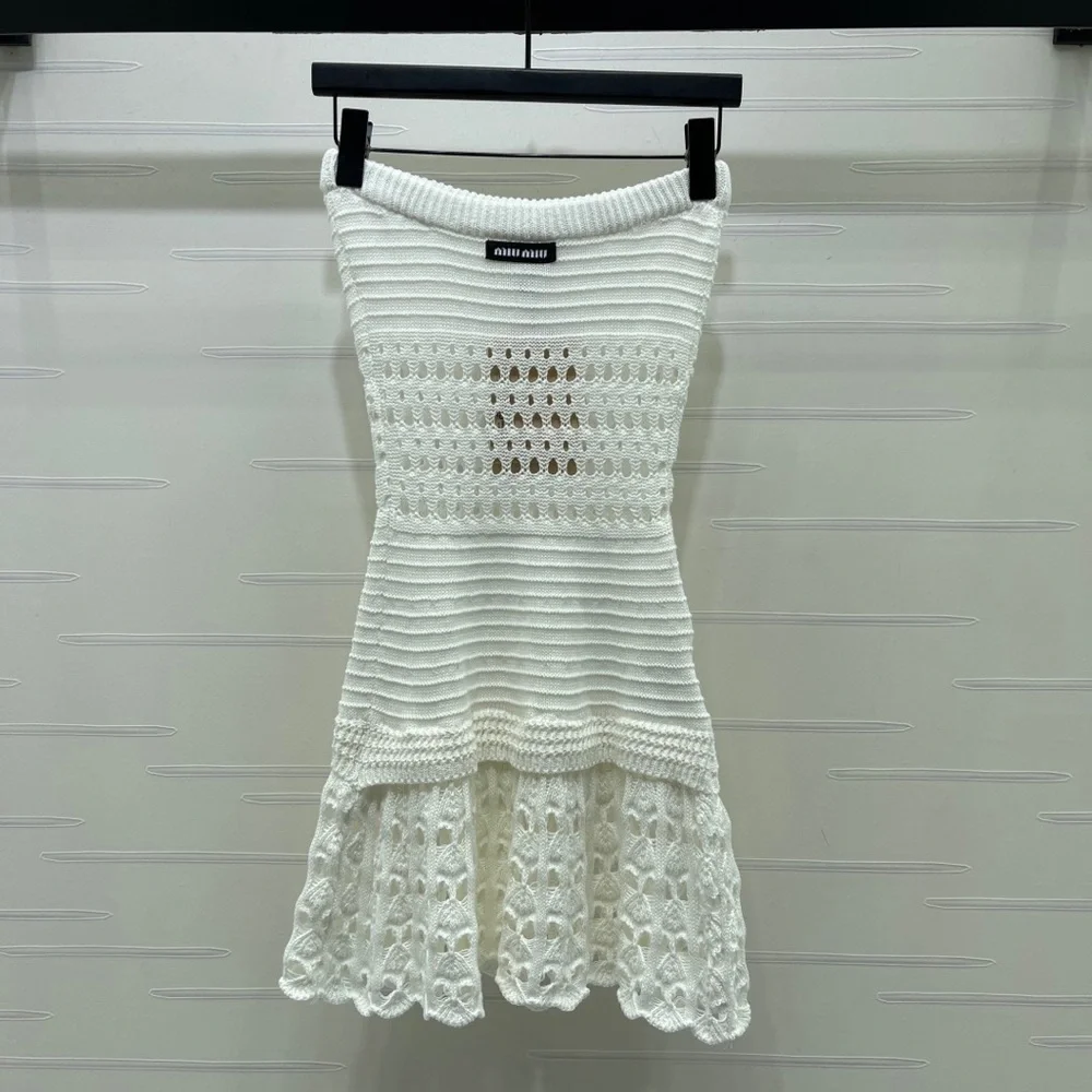 Miu Miu Ivory Crochet Strapless Dress - Picture 1 of 9
